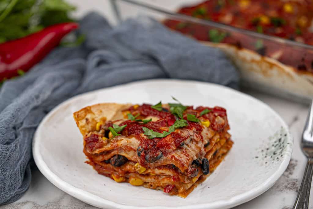 Cheesy Vegan Enchilada Casserole