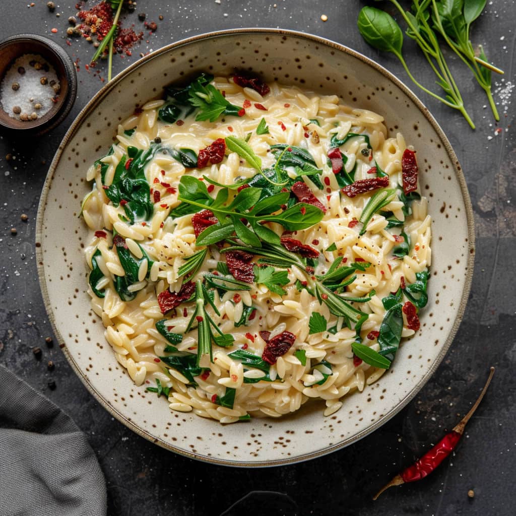 One-Pot Orzo with Spinach &amp; Sun-Dried Tomatoes