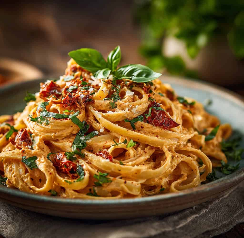 Creamy Sun-Dried Tomato Pasta with Silken Tofu Sauce