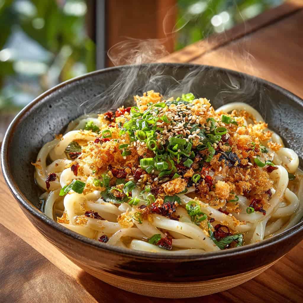 Garlic Chili Oil Udon with Crispy Tofu Crumbs